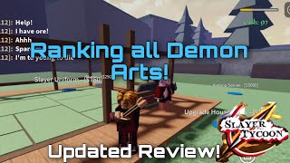 UPDATED Ranking and Showcasing all demon arts  Slayer Tycoon [upl. by Stetson]