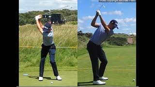 Justin Thomas golf swing  Long Iron faceon amp downtheline July 2017 [upl. by Nnairret170]